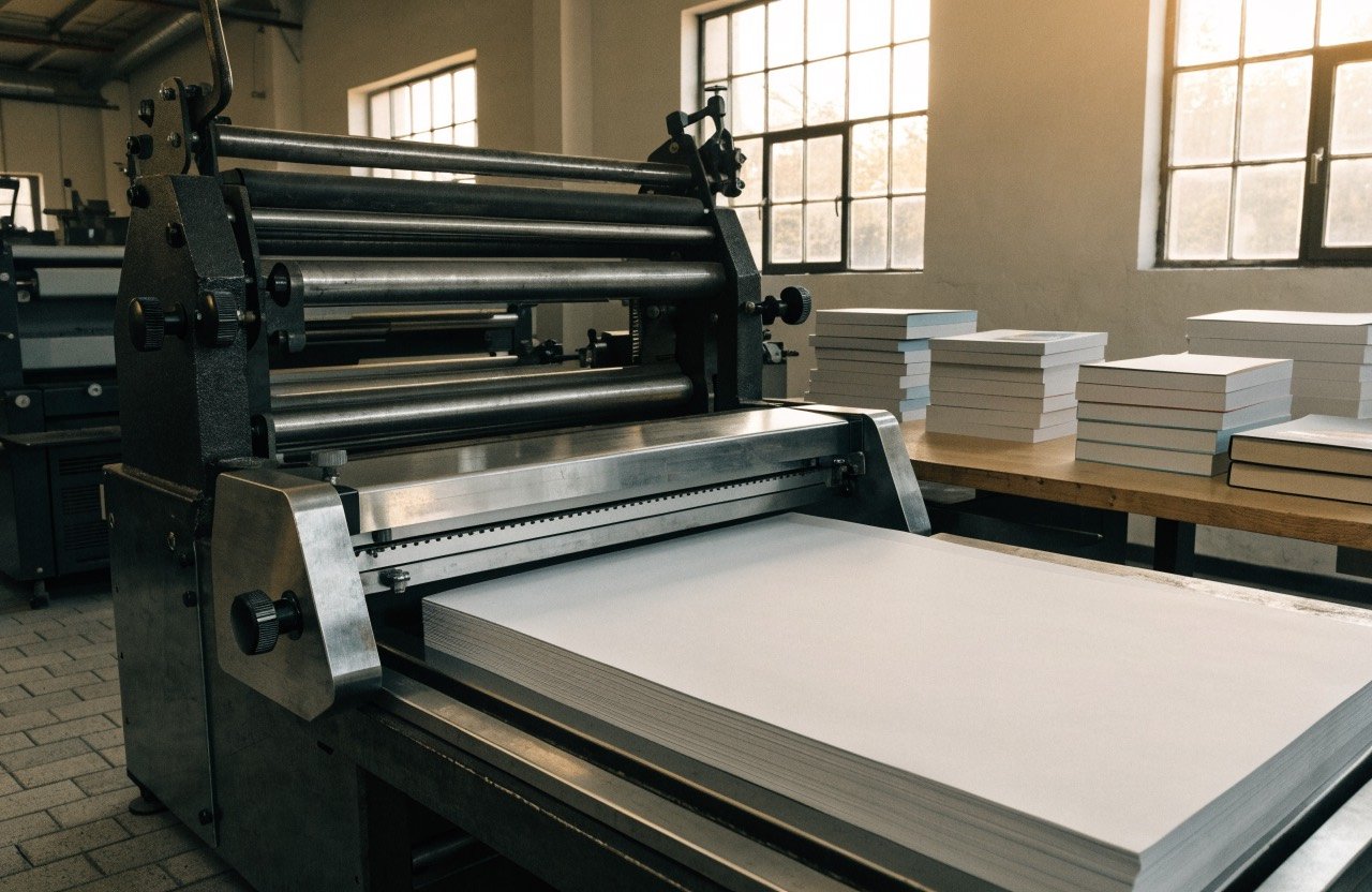 Guillotine cutter and folder in the bindery