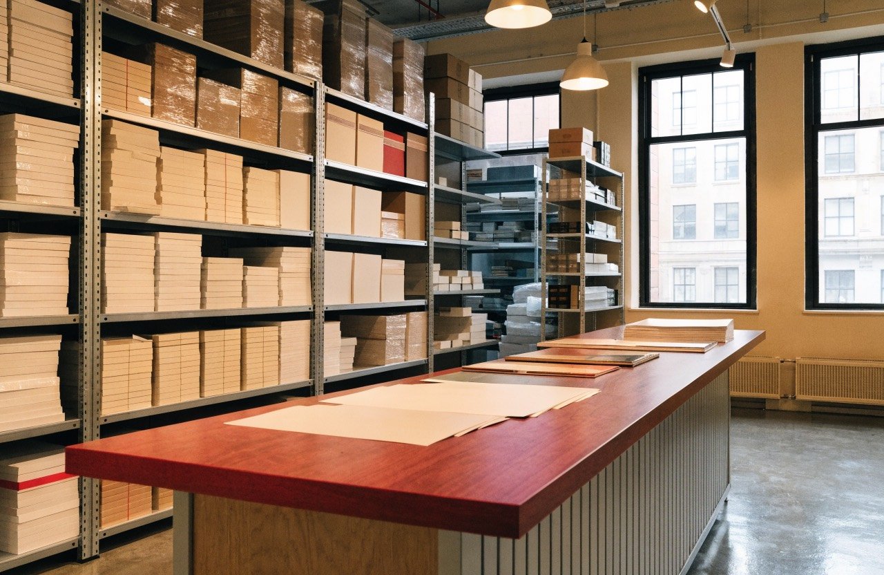 The Lithomatic front counter, proofs and paper stock