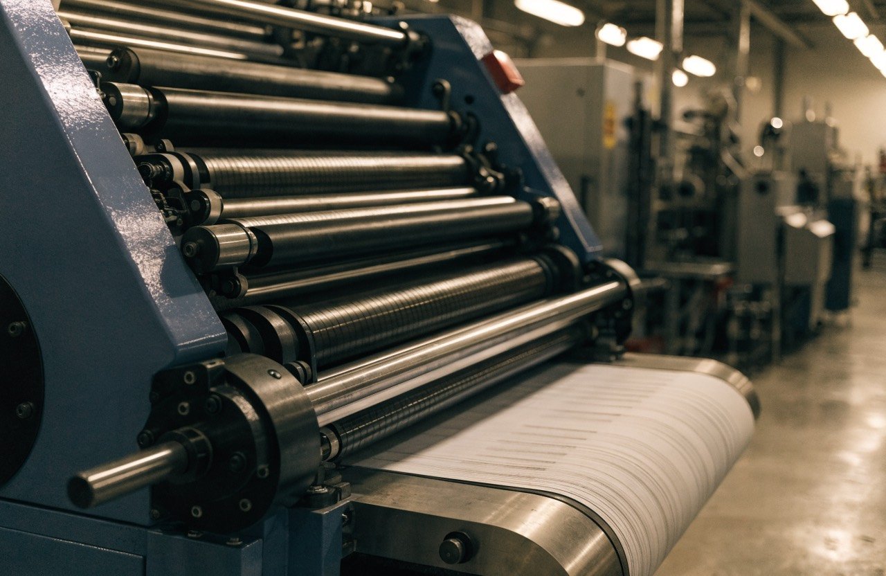 Offset press running a job on the production floor